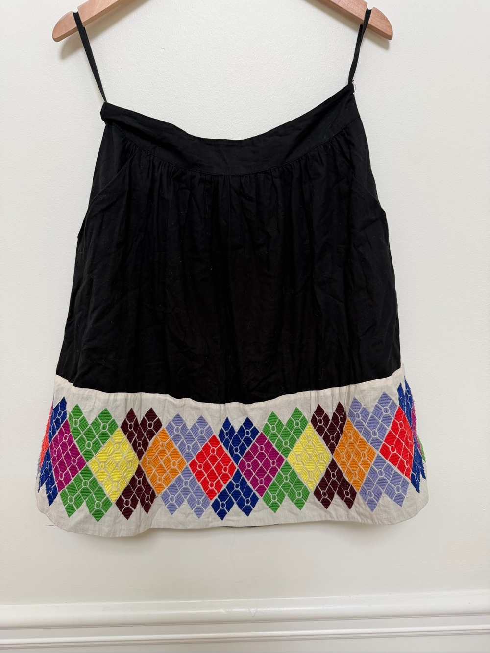 Anthropologie Floreat Black Mini Skirt with Multicolor Diamond Embroidery